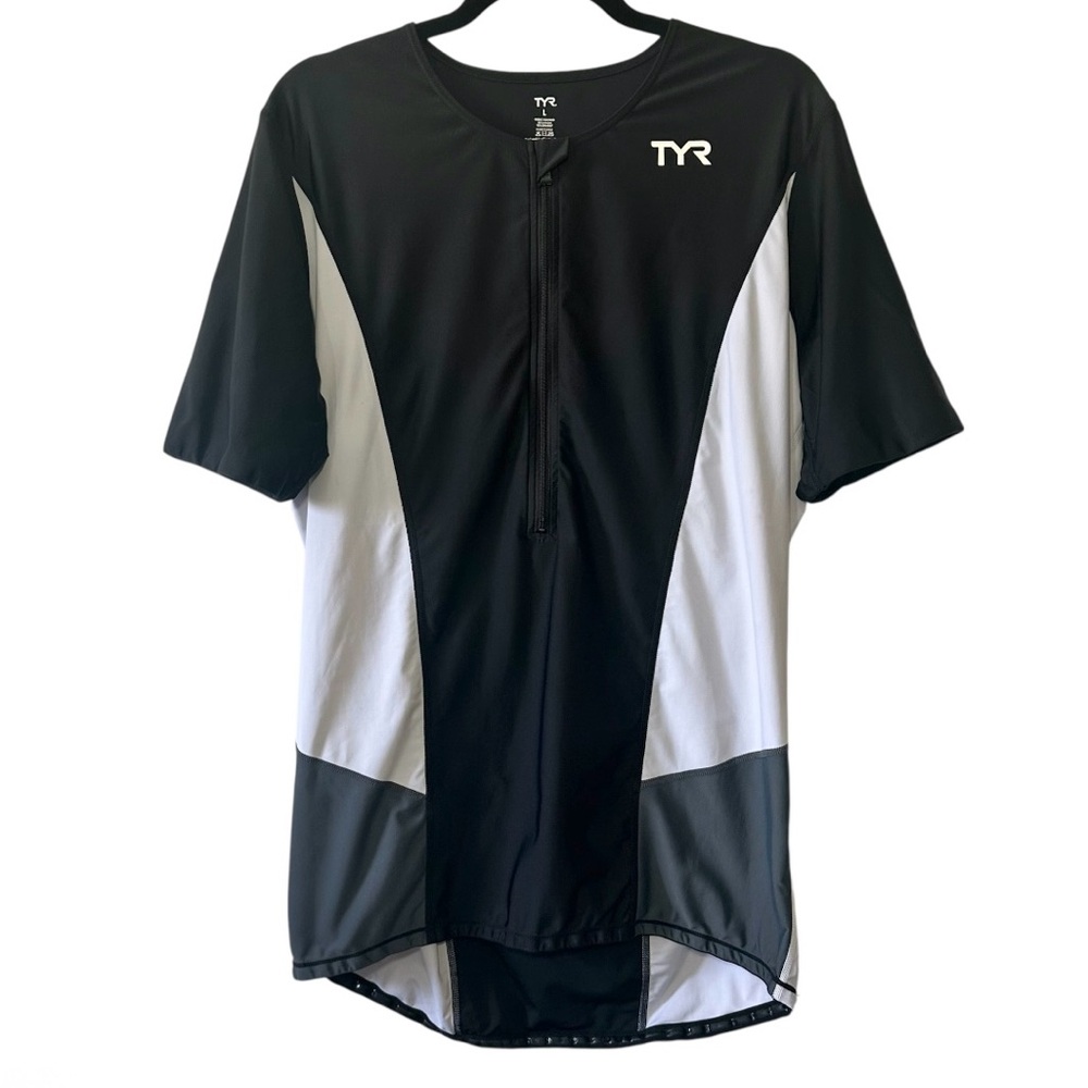 TYR Men's Black & Gray Competitor Short Sleeve Cycling Athletic Shirt- Large